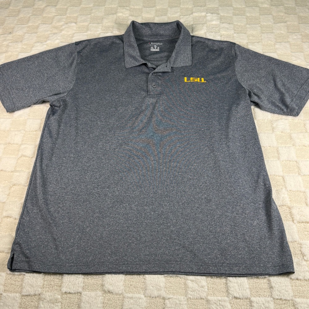 Champion LSU Tigers Polo Shirt Mens XL Gray Heather Performance Golf NCAA Logo